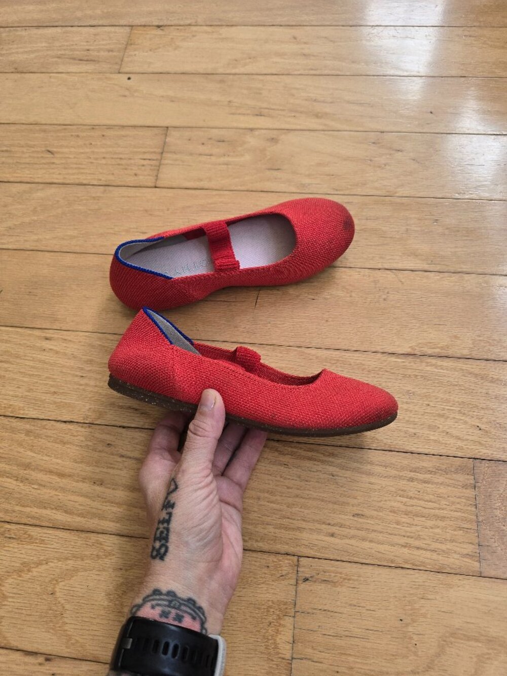Rothy's The Mary Jane Shoes Glamour Red Knit BalletCore Flats | Kids 1